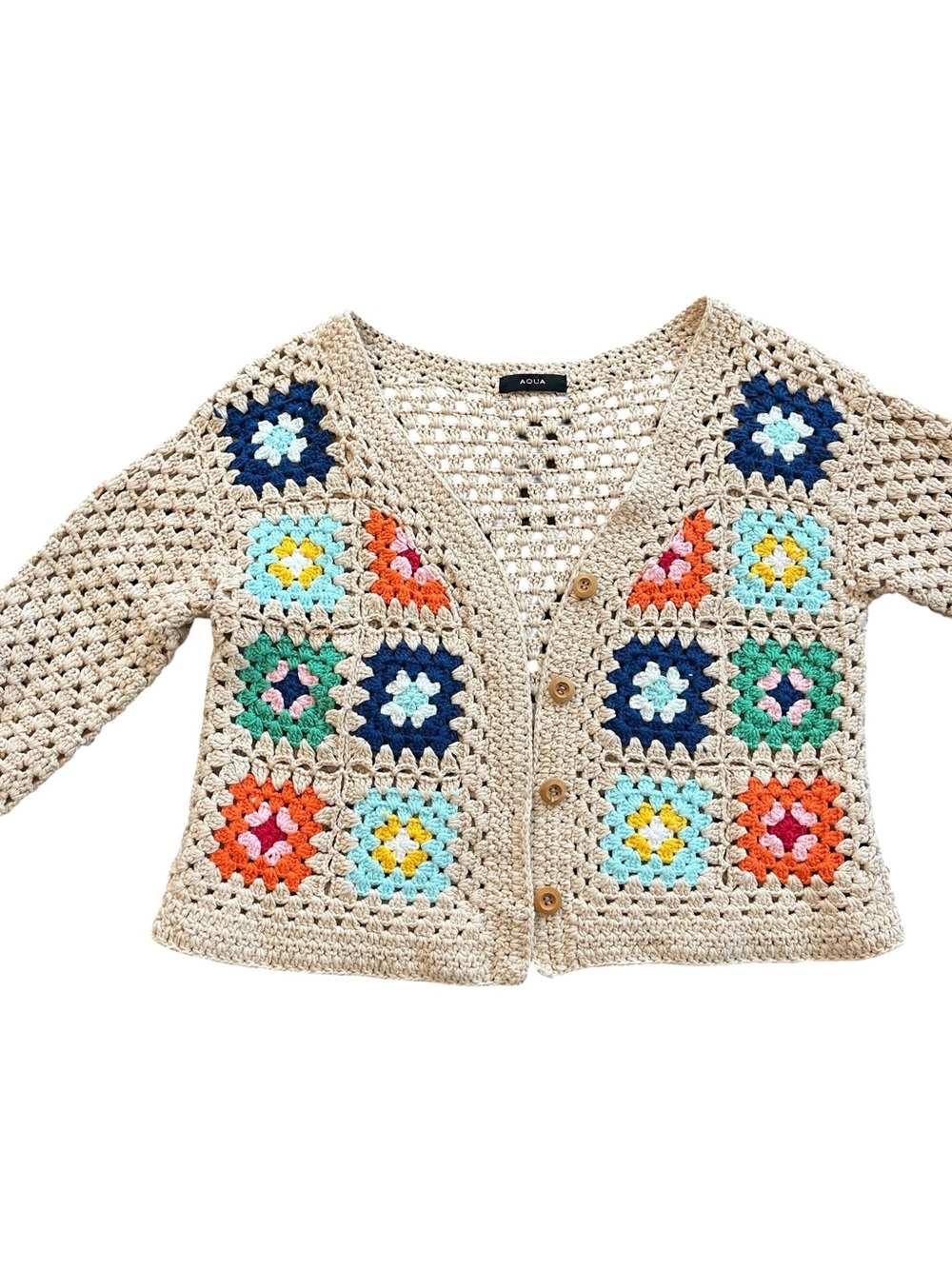 AQUA Crochet Cardigan Multi-Color Accents Size XS - Picture 3 of 6